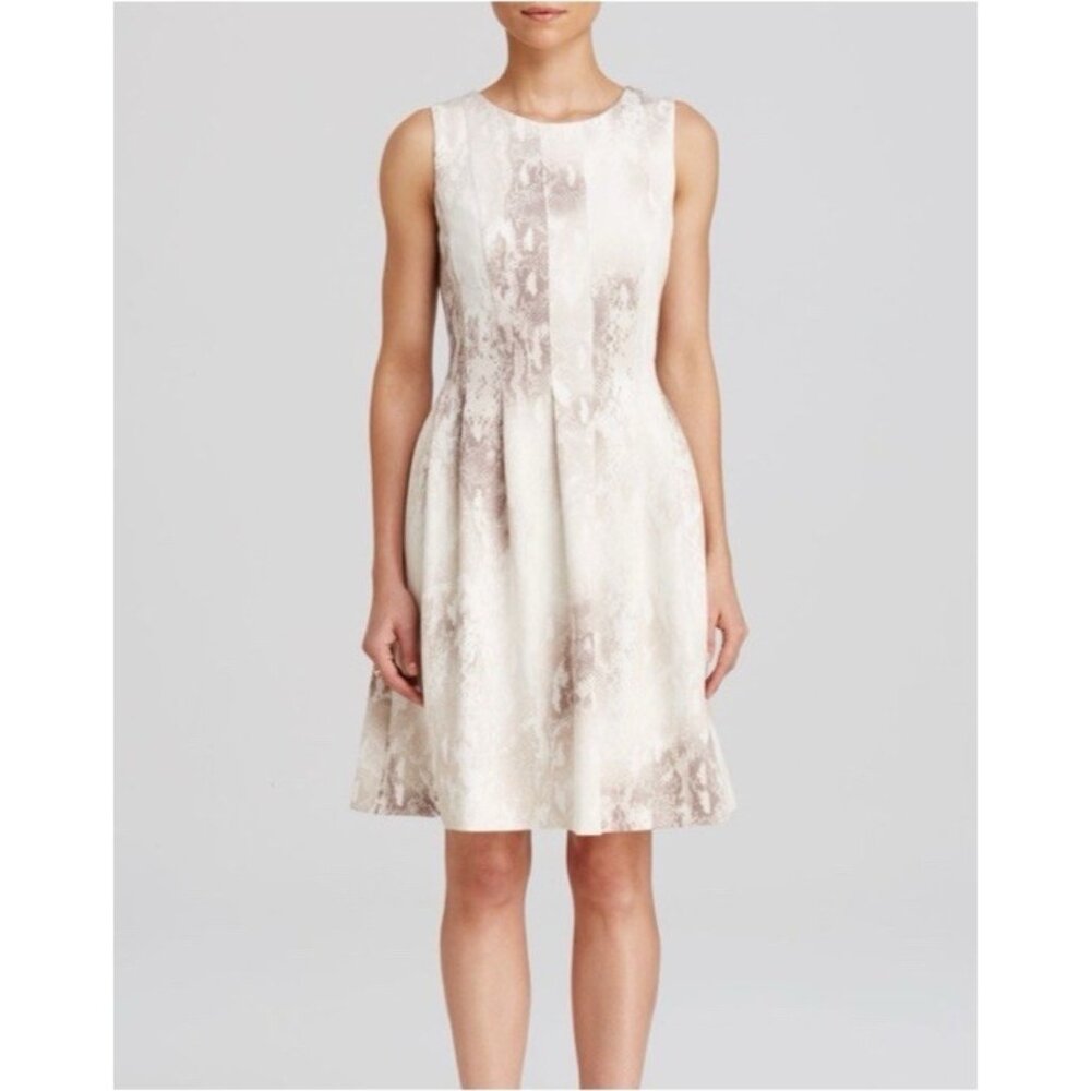 Calvin Klein A Line Dress 14 Cream Tan Stretch Sleeveless Career Church